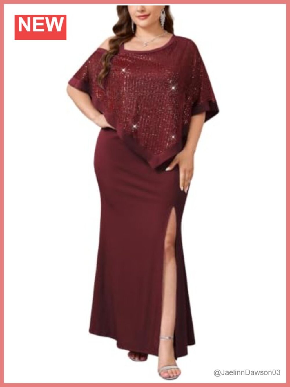 Plus Size Sequin Formal Maxi Dress Asymmetric Cape Mermaid Side Slit Evening